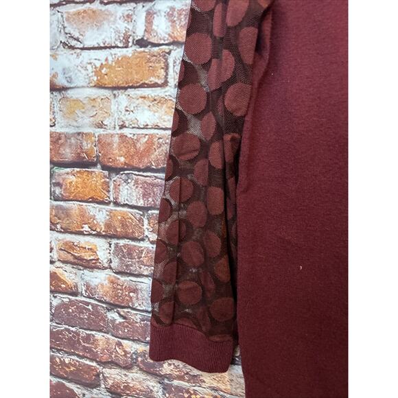 Anthropologie Sparrow sheer sleeves polka dot Maroon Sweater top women's Small S - Picture 2 of 6